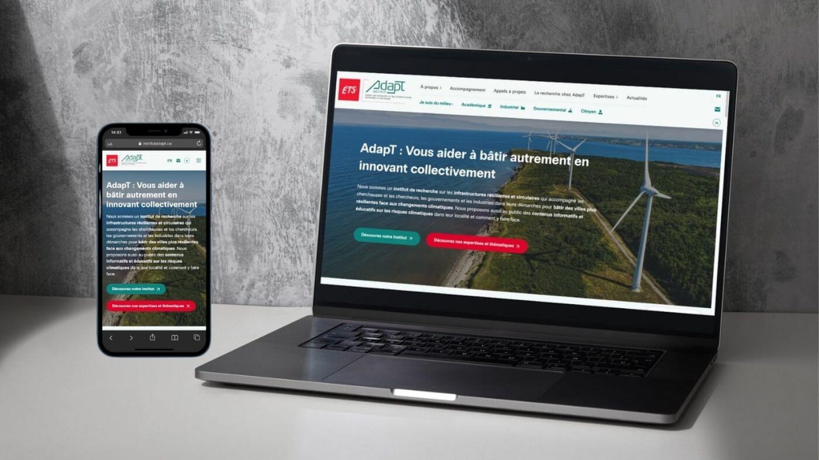 Mockup du site Internet de l'Institut Adapt, que nous avons créé.