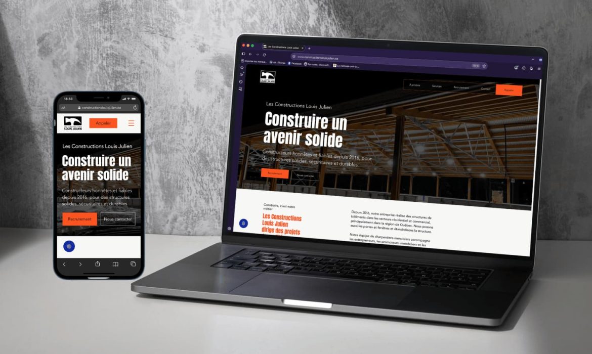 Site Internet des Constructions Louis Julien présenté sur ordinateur et téléphone mobile.